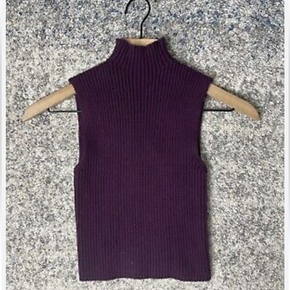 Zara Purple Ribbed Sleeveless Turtleneck Top